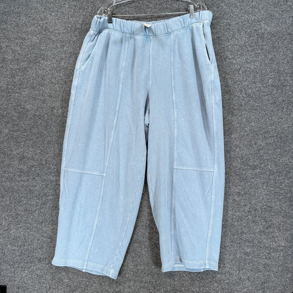 Aerie Sweatpants Women XL Short Blue Wide Leg Seam Detail Fleece Lounge NEW
